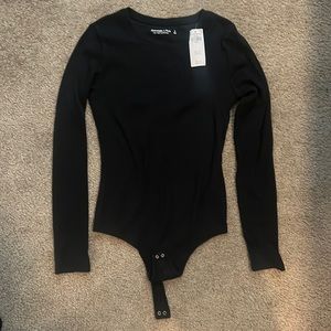 Black long sleeve ribbed bodysuit
